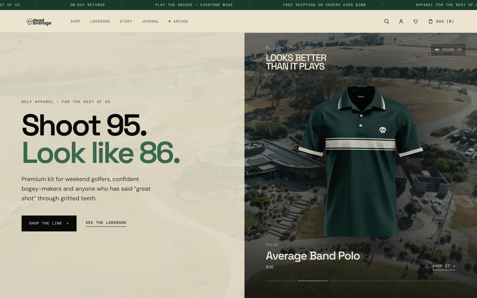 Dead Average Golf storefront home page