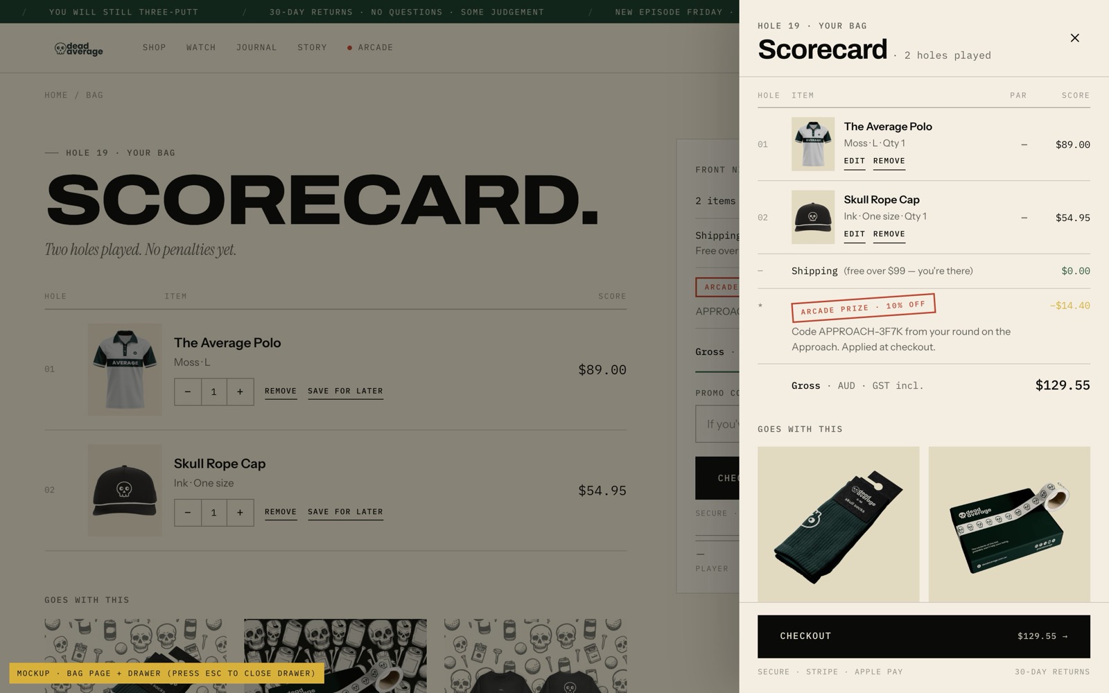 Bag drawer styled as a golf scorecard